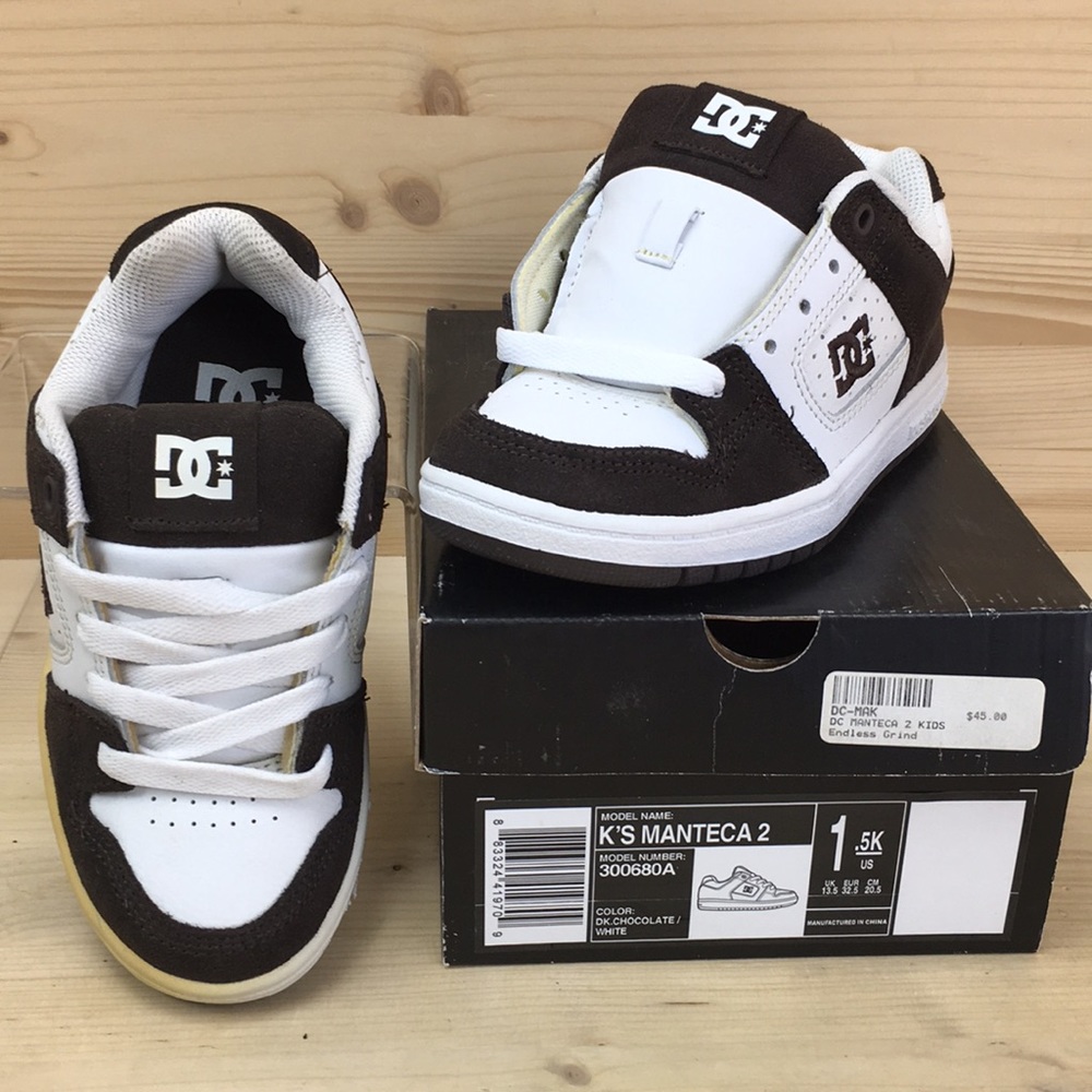 DC Manteca 2 Skate Shoes Kids Size 1.5 White/Brown